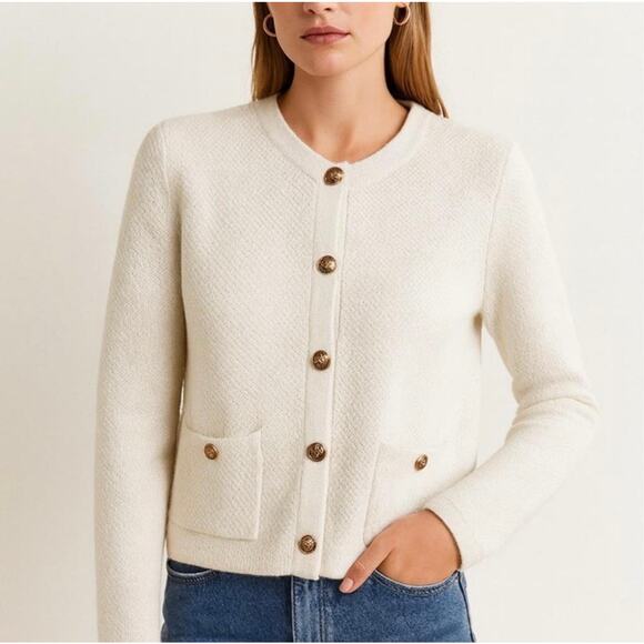 Zara Sweaters - Zara Knit Gold Button Cardigan White Small Quiet Luxary Office Business Casual